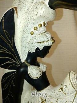 Vintage Black Nubian Fairy Chalkware Lamp With Original Shade