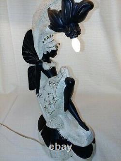 Vintage Black Nubian Fairy Chalkware Lamp With Original Shade