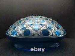 Vintage Blue Crystal Glass Lamp Shade Diamants Pierreries Baccarat