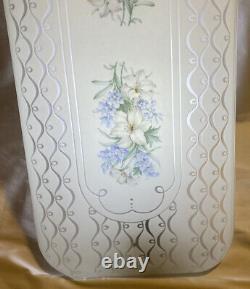 Vintage Blue Floral Bouquet Glass Rectangular Ceiling Light Shade 30.5 X 13.75