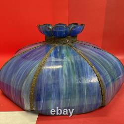 Vintage Blue Stain Glass Lamp Shade Slag Glass Tiffany Style D 22