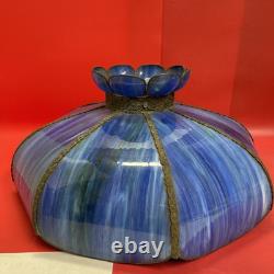 Vintage Blue Stain Glass Lamp Shade Slag Glass Tiffany Style D 22