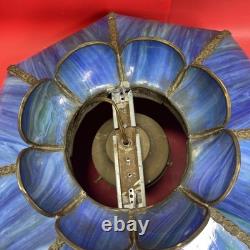 Vintage Blue Stain Glass Lamp Shade Slag Glass Tiffany Style D 22