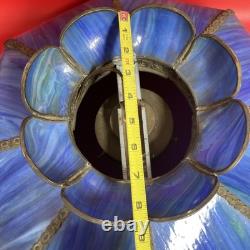 Vintage Blue Stain Glass Lamp Shade Slag Glass Tiffany Style D 22
