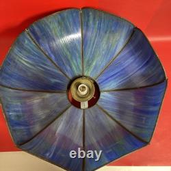 Vintage Blue Stain Glass Lamp Shade Slag Glass Tiffany Style D 22