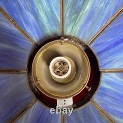 Vintage Blue Stain Glass Lamp Shade Slag Glass Tiffany Style D 22