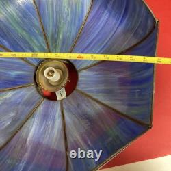 Vintage Blue Stain Glass Lamp Shade Slag Glass Tiffany Style D 22