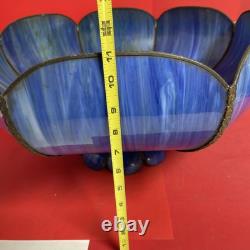 Vintage Blue Stain Glass Lamp Shade Slag Glass Tiffany Style D 22