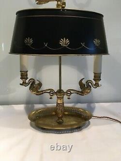 Vintage Bouillotte 2 Arm Gilt Metal French PTable Lamp, adjustable shade