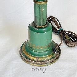 Vintage Bouillotte Lamp Metal Tin with Green Gold Wreath Lamp Shade