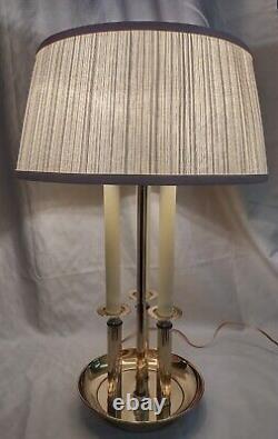 Vintage Brass 3 Candlestick Bouillotte Table Lamp with Pleated Shade