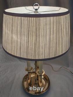 Vintage Brass 3 Candlestick Bouillotte Table Lamp with Pleated Shade