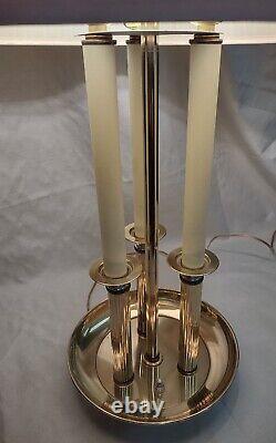 Vintage Brass 3 Candlestick Bouillotte Table Lamp with Pleated Shade