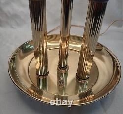 Vintage Brass 3 Candlestick Bouillotte Table Lamp with Pleated Shade
