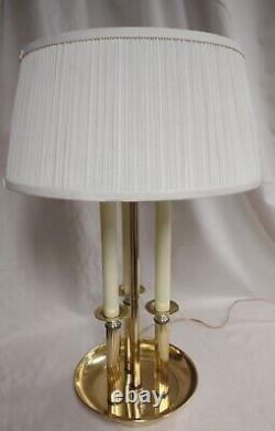 Vintage Brass 3 Candlestick Bouillotte Table Lamp with Pleated Shade