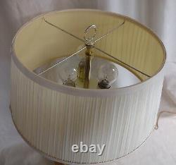 Vintage Brass 3 Candlestick Bouillotte Table Lamp with Pleated Shade