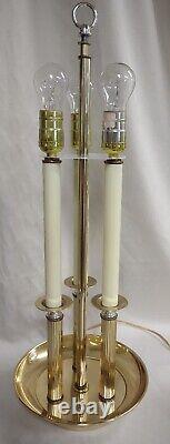 Vintage Brass 3 Candlestick Bouillotte Table Lamp with Pleated Shade