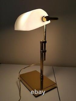 Vintage Brass Art Deco Bankers Desk Lamp White Glass Shade