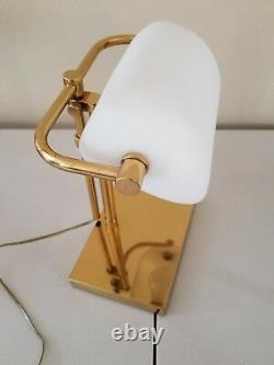 Vintage Brass Art Deco Bankers Desk Lamp White Glass Shade