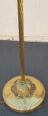 Vintage Brass Art Nouveau Style Floor Lamp WITH Shade VGC WORKS GREAT