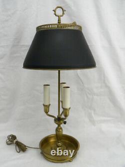 Vintage Brass Bouillotte 3-Arm Candle Stick Adjustable Tole Shade Table Lamp