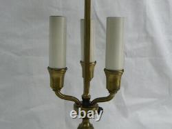 Vintage Brass Bouillotte 3-Arm Candle Stick Adjustable Tole Shade Table Lamp
