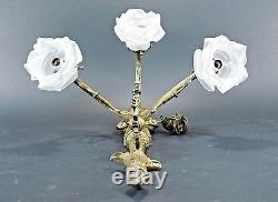 Vintage Brass Candelabra Wall Sconce Lamp Frosted Glass Flower Tulip Shades 8111