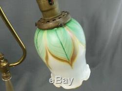 Vintage Brass Double Arm Table Lamp Light Matching Pulled Feather Glass Shades