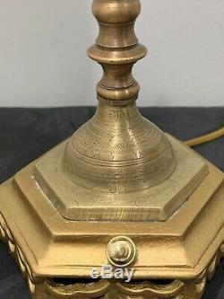 Vintage Brass Dual Student Desk Lamp Milk Glass Hobnail Shades Art Nouveau