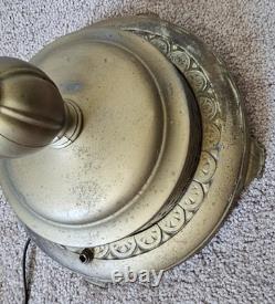 Vintage Brass Floor Lamp Dual Light Bridge Arm Glass Shade Night Light Art Deco
