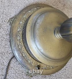 Vintage Brass Floor Lamp Dual Light Bridge Arm Glass Shade Night Light Art Deco