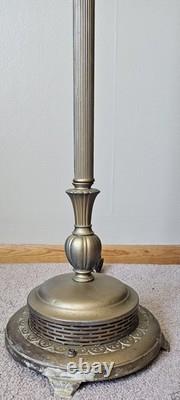 Vintage Brass Floor Lamp Dual Light Bridge Arm Glass Shade Night Light Art Deco