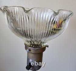 Vintage Brass Floor Lamp Dual Light Bridge Arm Glass Shade Night Light Art Deco