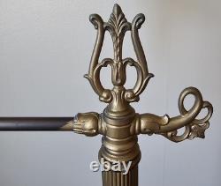 Vintage Brass Floor Lamp Dual Light Bridge Arm Glass Shade Night Light Art Deco