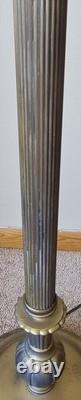 Vintage Brass Floor Lamp Dual Light Bridge Arm Glass Shade Night Light Art Deco
