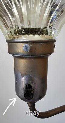 Vintage Brass Floor Lamp Dual Light Bridge Arm Glass Shade Night Light Art Deco