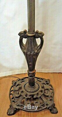 Vintage Brass Floor Lamp with 3 Arms Frosted Glass Bell Shaped Shades Cast Base