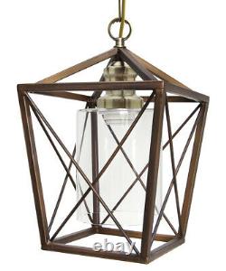 Vintage Brass Glass Shade Hanging Pendant Ceiling Lantern Pub Diner Light M0200