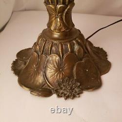 Vintage Brass Lamp With Glass Slag Shade