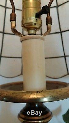 Vintage Brass Lamp with Capiz Paneled Lamp Shade RARE