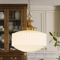 Vintage Brass Milk Glass Chandelier, 13.8 Pendant Light with E26 Bulb Included