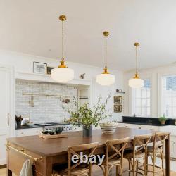 Vintage Brass Milk Glass Chandelier, 13.8 Pendant Light with E26 Bulb Included