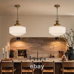 Vintage Brass Milk Glass Chandelier, 13.8 Pendant Light with E26 Bulb Included