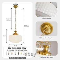 Vintage Brass Milk Glass Chandelier, 13.8 Pendant Light with E26 Bulb Included