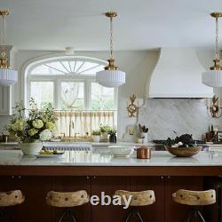 Vintage Brass Milk Glass Chandelier, 13.8 Pendant Light with E26 Bulb Included