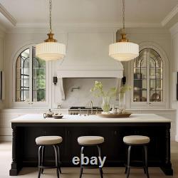 Vintage Brass Milk Glass Chandelier, 13.8 Pendant Light with E26 Bulb Included