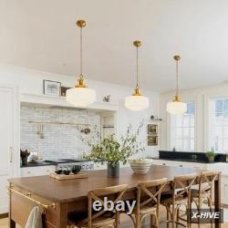 Vintage Brass Milk Glass Pendant Light Fixture, 13.8 White Pleated Glass Chande