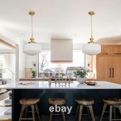 Vintage Brass Milk Glass Pendant Light Fixture, 13.8 White Pleated Glass Chande