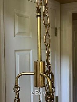 Vintage Brass Retro Swag Chandelier Lamp Glass Grape Cluster Shade