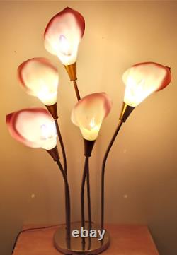 Vintage Brass Table Lamp withPink Calla Lily Shades